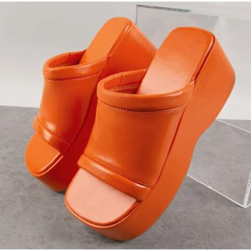 Women’s Square Toe SlippersSandalsmainimage42022-Women-s-Slippers-Square-Toe-Leather-Platform-Ladies-Shoes-Summer-2022-Fashion-Thick-Bottom-Female