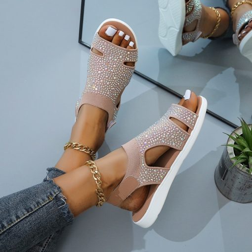 Women’s Flats Buckle Strap SandalsSandalsmainimage52021-New-Summer-Women-Sandals-Sexy-Shoes-Crystal-Casual-Woman-Flats-Buckle-Strap-Ladies-Fashion-Beach