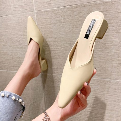 Pointed Toe Sandals-MulesSandalsvariantimage02022-Women-s-Pumps-New-Arrivals-Slip-On-Low-Heels-Pointed-Toe-Sewing-Design-Fashion-Slingbacks