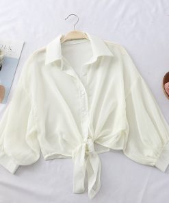 Women’s Elegant BlousesTopsvariantimage0Chiffon-Shirts-Women-2020-Summer-Half-Sleeve-Buttoned-Up-Shirt-Loose-Casual-Blouse-Tied-Waist-Elegant