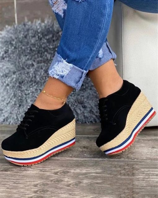 Women’s Wedge Thick Sole SneakersShoesvariantimage0Vulcanize-Shoes-Women-Sneakers-Ladies-Solid-Color-Wedge-Thick-Shoes-Round-Toe-Lace-Up-Comfortable-Platform