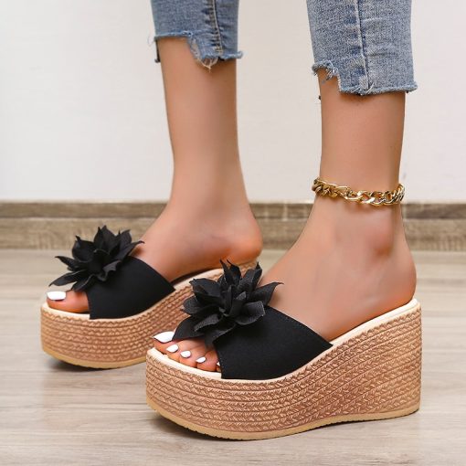 Butterfly-Knot Trending SandalsSandalsvariantimage19cm-Heels-Summer-Beach-Platform-Women-Wedge-Slippers-Appliques-Butterfly-knot-Female-Sandals-Clog-Shoes-Slides