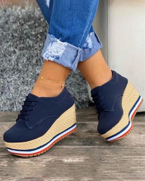 Women’s Wedge Thick Sole SneakersShoesvariantimage1Vulcanize-Shoes-Women-Sneakers-Ladies-Solid-Color-Wedge-Thick-Shoes-Round-Toe-Lace-Up-Comfortable-Platform