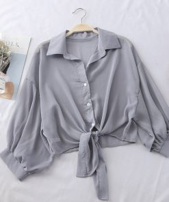 Women’s Elegant BlousesTopsvariantimage2Chiffon-Shirts-Women-2020-Summer-Half-Sleeve-Buttoned-Up-Shirt-Loose-Casual-Blouse-Tied-Waist-Elegant