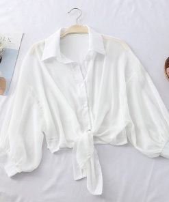 Women’s Elegant BlousesTopsvariantimage4Chiffon-Shirts-Women-2020-Summer-Half-Sleeve-Buttoned-Up-Shirt-Loose-Casual-Blouse-Tied-Waist-Elegant