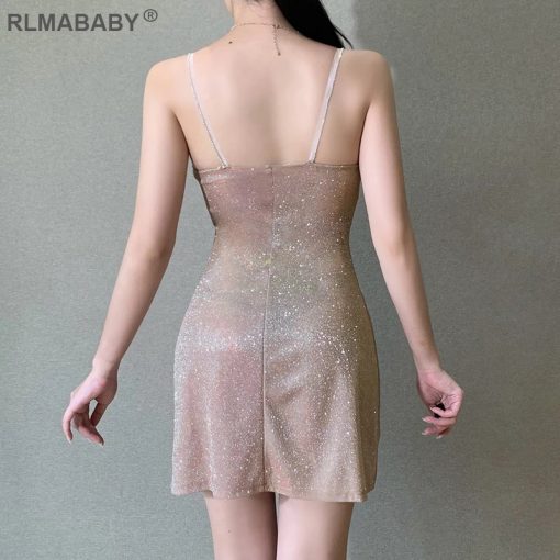 Sexy Bright Silk Low-Neck Sleeveless Backless Mini DressTops2-Sexy-Bright-Silk-Diamond-Women-M