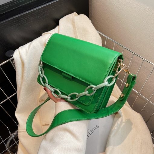 PU Leather Flap Crossbody Hand Bags – green2022-New-Solid-Women-s-Color-Pu