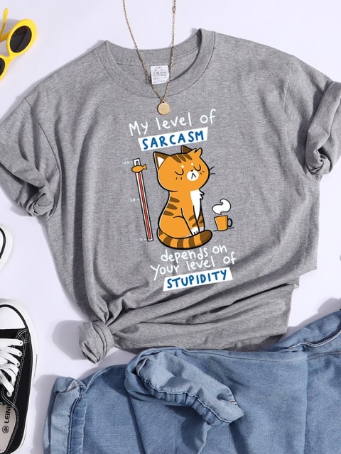 My Level Of Sarcasm Tees-ShirtsTopsTshirt-For-W.-oman-Tsundere-Cat-Dr