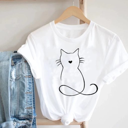 Women’s Cute Cat Pet Print T Shirt- TeesTopsWomen-Printing-Cat-Pet-Funny-Ani-1