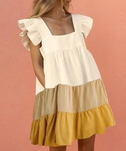 Square Collar Butterfly Sleeve Ruffle Mini DressDressesWomen-Ruffle-Mini-Dress-Summer-C-1