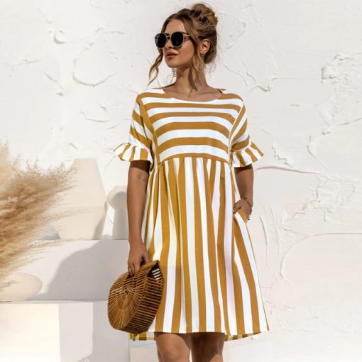 A-Line Striped Casual Summer DressDressesWomen-Summer-Dress-Cute-Loose-St-1