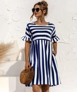 A-Line Striped Casual Summer DressDressesWomen-Summer-Dress-Cute-Loose-St-3