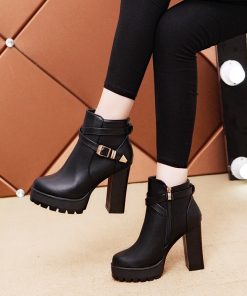 Women’s High Heel Platform Ankle Bootsmainimage02021-New-Top-Quality-Leather-Boots-Women-High-Heels-Platform-Ankle-Boots-For-Women-Round-Toe