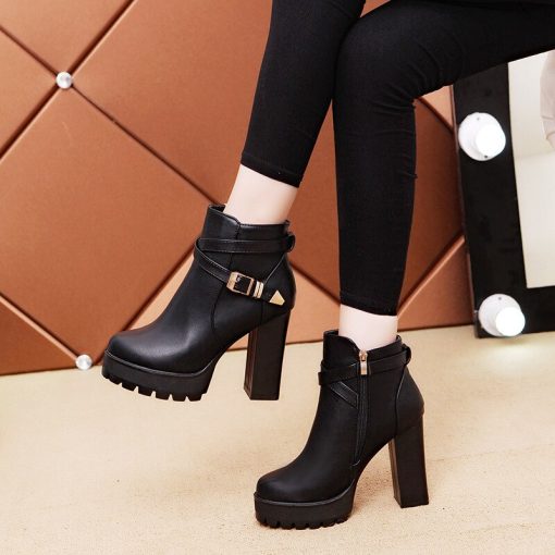 Women’s High Heel Platform Ankle Bootsmainimage02021-New-Top-Quality-Leather-Boots-Women-High-Heels-Platform-Ankle-Boots-For-Women-Round-Toe