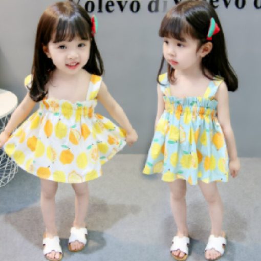 Adorable Lemon Print Korean Baby Mini DressKidsmainimage02021-Summer-Dress-For-Young-Girl-Cotton-Boutique-Lemon-Suspender-Mini-Dress-Clothes-For-Baby-Princess