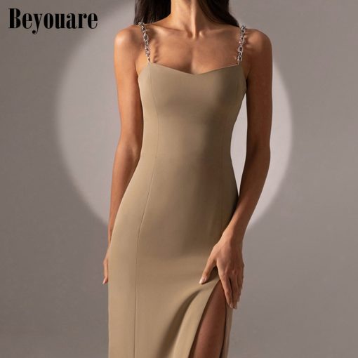 Elegant Women’s DressDressesmainimage0Beyouare-Elegant-Women-s-Dresses-Chain-Strapless-Sleeveless-Solid-Basic-Split-Knee-Length-Bodycon-2021-Summer