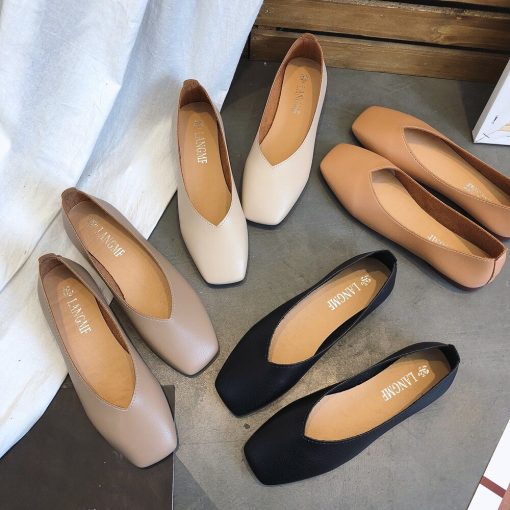 Fashion Low-Heel Non-Slip Square Toe Flat Leather Sandals – Miggon