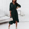 Elegant Fashion V-Neck Midi DressDressesmainimage0Fashion-V-Neck-Long-Sleeve-Green-Midi-Dress-Women-2021-Fall-Clothes-Casual-Elegant-Office-Ladies