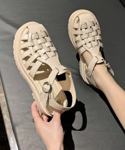 Women’s Breathable Gladiator SandalsSandalsmainimage0Fashion-Womens-Shoes-2021-Beige-Heeled-Sandals-Breathable-Cross-Cross-Shoes-Clogs-Wedge-Luxury-Black-Summer