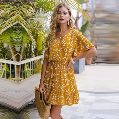Sexy Short Floral Print Summer Dress – Miggon