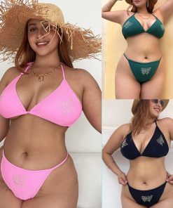Plus Size 2 Piece Bikini SetSwimwearsmainimage0Plus-Size-Swimsuit-Fat-Woman-Rhinestone-Strap-Swimsuit-2-Piece-Sets-Womens-Summer-Hot-Sale-Solid