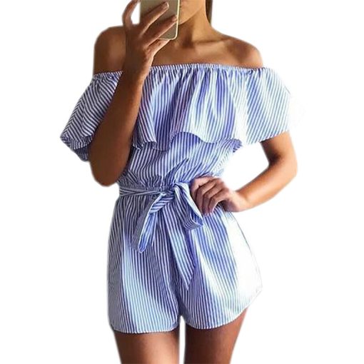 Off Shoulder Casual Sexy JumpsuitsDressesmainimage0Ruffles-Slash-Off-Shoulder-Beach-Playsuits-Summer-Women-Striped-Jumpsuits-Girls-Sexy-Casual-Rompers-with-Belts