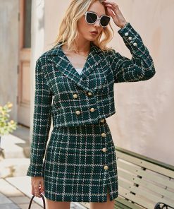 Plaid Blazer+Mini Skirt Office OutfitsDressesmainimage0Simplee-Office-plaid-lapel-women-blazer-autumn-Elegant-high-waist-split-female-mini-skirt-suits-Fashion