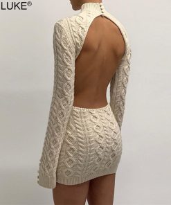 Twist Knitted Short Sweater DressDressesmainimage0Twist-Knitted-Short-Sweater-Dress-Women-2021-Autumn-Winter-Long-Sleeve-Backless-Bodycon-Dress-Sexy-Club