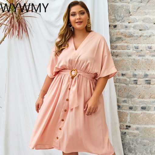 Plus Size Dress Wrap Casual DressDressesmainimage0WYWMY-Pink-Plus-Size-Dress-Fashion-Waistband-Wrap-Casual-Dresses-Elegant-Office-Women-2021-Summer-Beach
