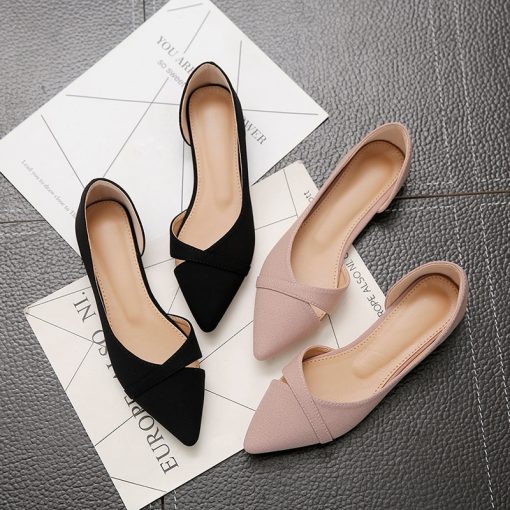 Women’s Flat Pointed Toe Sandals-Slip-OnSandalsmainimage0Women-s-Flat-Shoes-Pink-Black-Solid-Color-Suede-Pointed-Toe-Office-Ladies-Flat-Heels