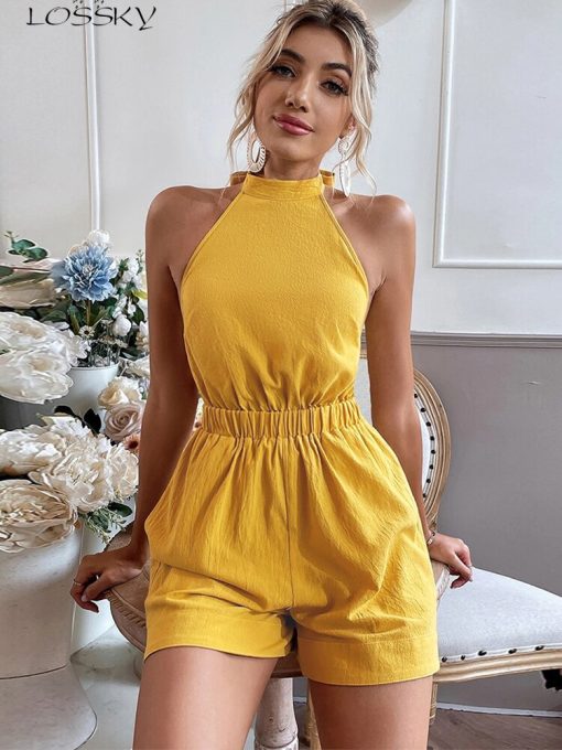 Women’s Summer Casual Short JumpsuitDressesmainimage0Women-s-Summer-Jumpsuit-Short-Casual-Halter-Bandage-Solid-Rompers-Playsuits-Backless-Yellow-Sexy-Outfits-For