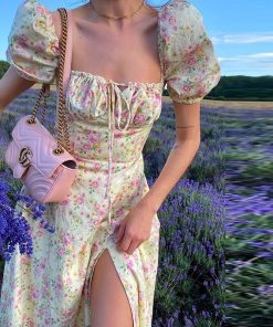 Women’s Vintage Floral Print Long DressDressesmainimage0Women-s-Vintage-Floral-Printed-Puff-Sleeve-Long-Dress-Summer-Sweet-Elegant-Lace-Up-Square-Collar