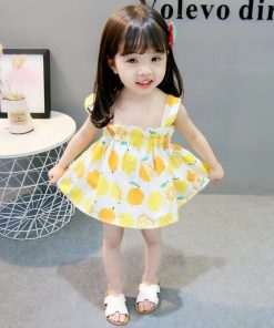 Adorable Lemon Print Korean Baby Mini DressKidsmainimage12021-Summer-Dress-For-Young-Girl-Cotton-Boutique-Lemon-Suspender-Mini-Dress-Clothes-For-Baby-Princess