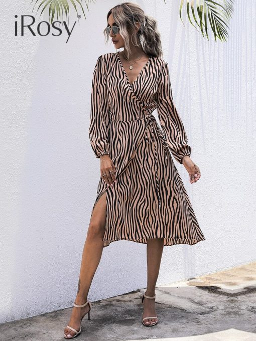 V-Neck Trendy Zebra Print Midi DressDressesmainimage12022-Fashion-Women-Fall-Wrap-Dresses-Long-Sleeve-V-Neck-Clothes-Office-Elegant-Midi-Frocks-for