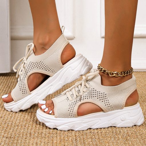 Women’s Knitted Casual SandalsSandalsmainimage12022-New-Summer-Women-Sandals-Knitted-Casual-Sneakers-Platform-Thick-Soled-Woman-Shoes-Lace-Up-Sandal