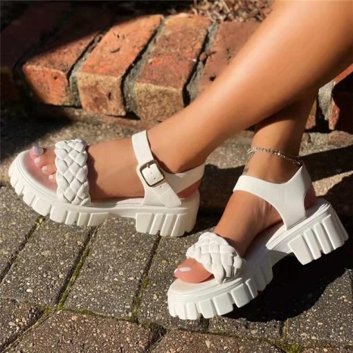 New Summer Diamond Lattice SandalsSandalsmainimage1Elegant-Women-Leather-Sandals-2022-New-Summer-Diamond-Lattice-Sandals-Casual-Velcro-Flat-Bottom-Platform-Sandals