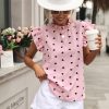 Mini Heart Print BlouseTopsmainimage1Fashion-Chiffon-Print-Women-s-Shirt-Casual-Ruffle-Short-Sleeve-Top-Pink-Chic-Woman-Blouse-And