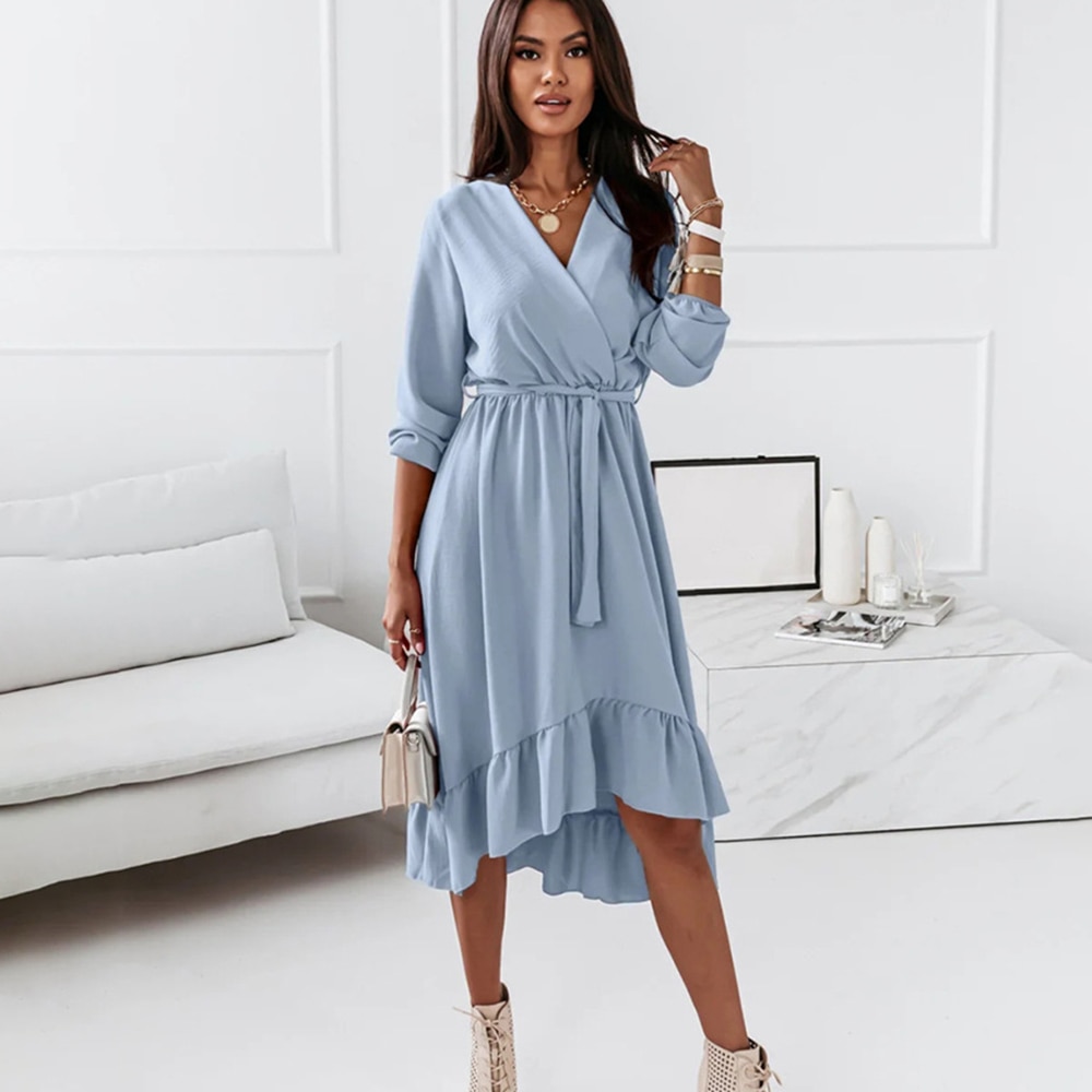 Elegant Fashion V-Neck Midi Dress – Miggon