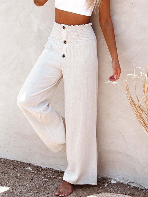 Elegant Wide Leg Straight PantsBottomsmainimage1Female-Elegant-Wide-Leg-Straight-Pant-2022-Spring-Buttoned-High-Waist-Loose-Trousers-Women-Chic-Solid