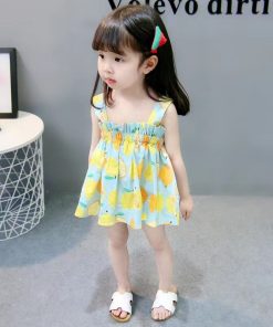 Adorable Lemon Print Korean Baby Mini DressKidsmainimage22021-Summer-Dress-For-Young-Girl-Cotton-Boutique-Lemon-Suspender-Mini-Dress-Clothes-For-Baby-Princess