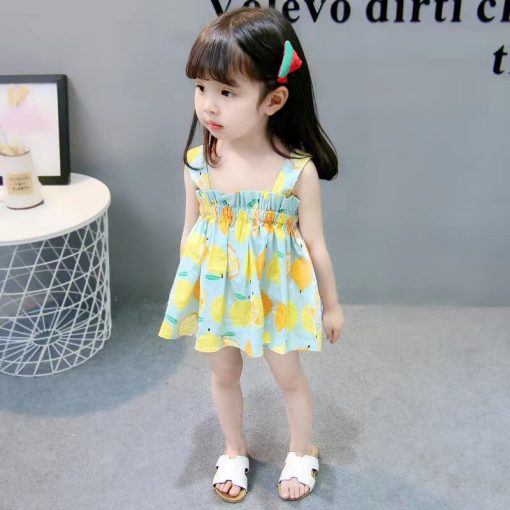 Adorable Lemon Print Korean Baby Mini DressKidsmainimage22021-Summer-Dress-For-Young-Girl-Cotton-Boutique-Lemon-Suspender-Mini-Dress-Clothes-For-Baby-Princess