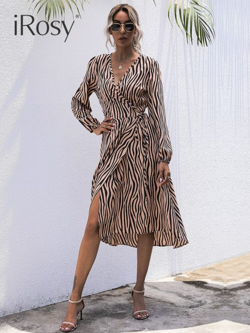 V-Neck Trendy Zebra Print Midi DressDressesmainimage22022-Fashion-Women-Fall-Wrap-Dresses-Long-Sleeve-V-Neck-Clothes-Office-Elegant-Midi-Frocks-for