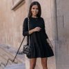 Casual Loose Long Sleeve Mini DressDressesmainimage2Casual-Loose-Long-Sleeve-Mini-Dress-Women-2021-Autumn-O-neck-Black-Fashion-Ruffles-A-line