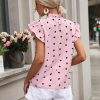 Mini Heart Print BlouseTopsmainimage2Fashion-Chiffon-Print-Women-s-Shirt-Casual-Ruffle-Short-Sleeve-Top-Pink-Chic-Woman-Blouse-And