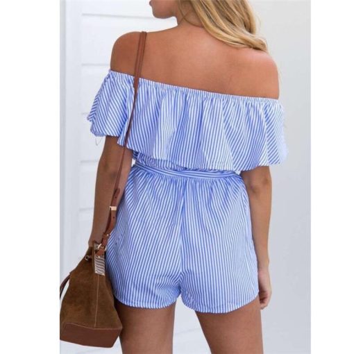 Off Shoulder Casual Sexy JumpsuitsDressesmainimage2Ruffles-Slash-Off-Shoulder-Beach-Playsuits-Summer-Women-Striped-Jumpsuits-Girls-Sexy-Casual-Rompers-with-Belts