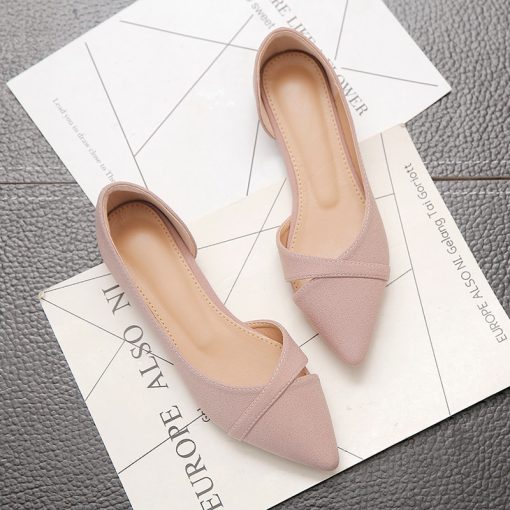 Women’s Flat Pointed Toe Sandals-Slip-OnSandalsmainimage2Women-s-Flat-Shoes-Pink-Black-Solid-Color-Suede-Pointed-Toe-Office-Ladies-Flat-Heels