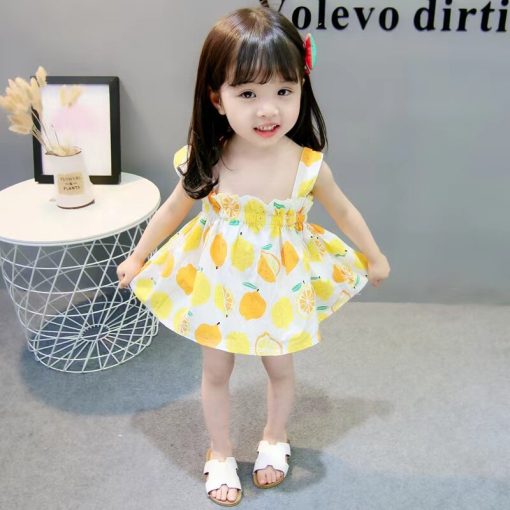 Adorable Lemon Print Korean Baby Mini DressKidsmainimage32021-Summer-Dress-For-Young-Girl-Cotton-Boutique-Lemon-Suspender-Mini-Dress-Clothes-For-Baby-Princess