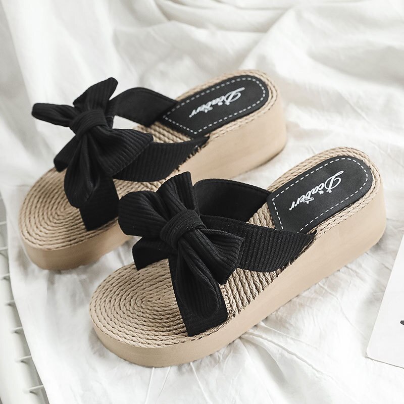 New Fashion Platform Hemp Bow Wedge Sandals – Miggon