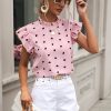 Mini Heart Print BlouseTopsmainimage3Fashion-Chiffon-Print-Women-s-Shirt-Casual-Ruffle-Short-Sleeve-Top-Pink-Chic-Woman-Blouse-And