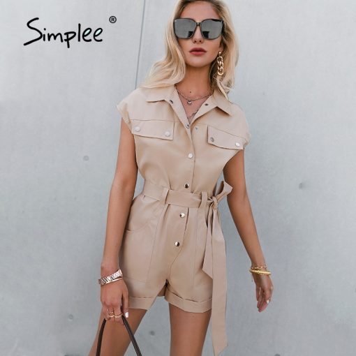 Sleeveless Pockets Belt RomperSwimwearsmainimage3Simplee-Pure-color-sleeveless-pockets-belt-romper-Single-breasted-cool-jumpsuit-romper-High-street-overall-fashion